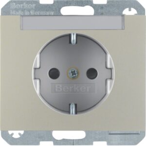 SCHUKO-socket outlet with labelling field  stainle - Görsel 1