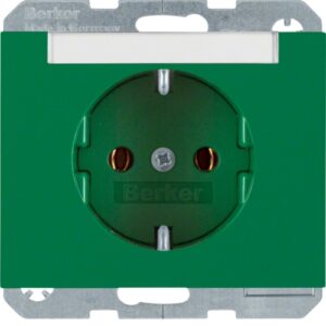 SCHUKO-socket outlet with labelling field  green, - Görsel 1