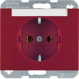 SCHUKO-socket outlet with labelling field  red, gl - Görsel 1